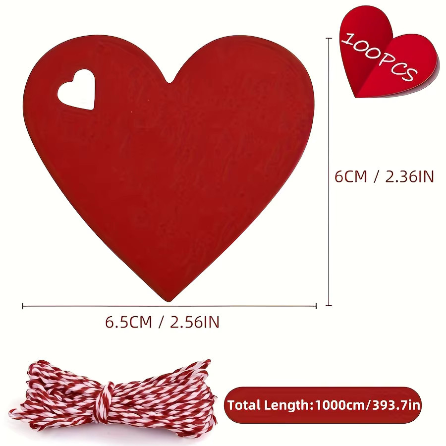 100 Stück rote herzförmige Papieranhänger für Hochzeiten, Geburtstage und Valentinstag - Bild 2