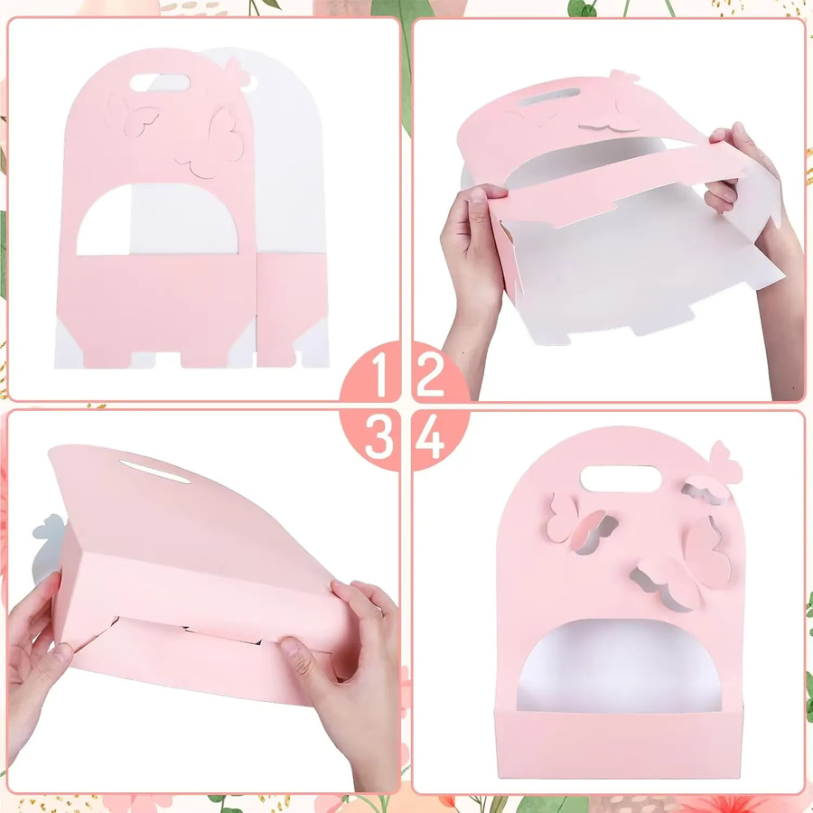 Trebalena Tragbare 3D-Schmetterlings-Geschenkbox mit floralem Blumenarrangement in Rosa - Bild 5