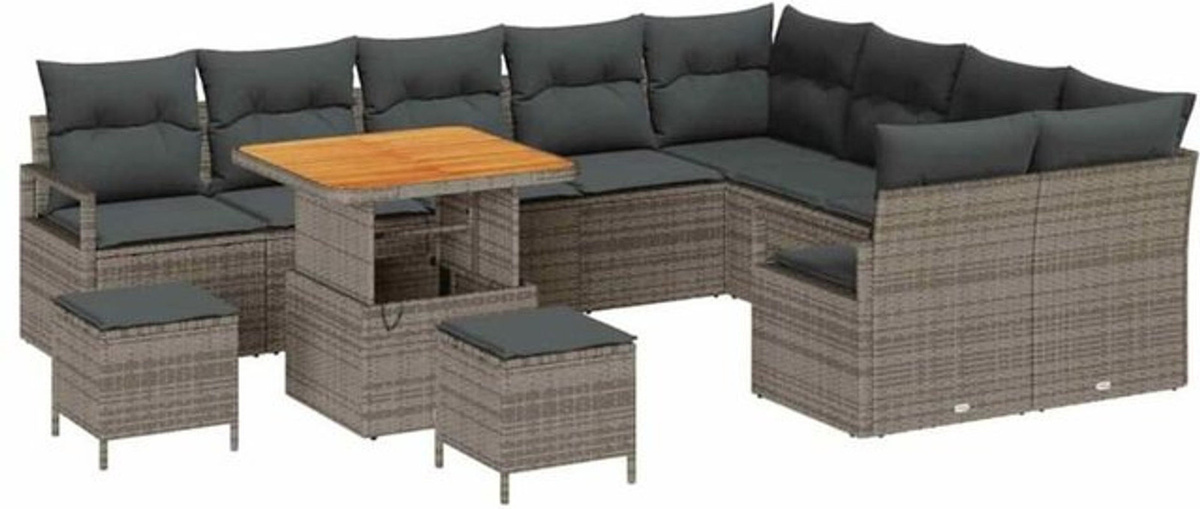 vidaXL Garten-Sofa-Set aus Poly-Rattan mit 12 Kissen in Grau - Bild 1
