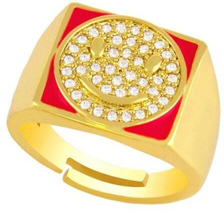 YIRAN Jewelry Ring, Smiley-Gesicht, Pavé Zirkonia, Damen, verstellbar - Bild 1