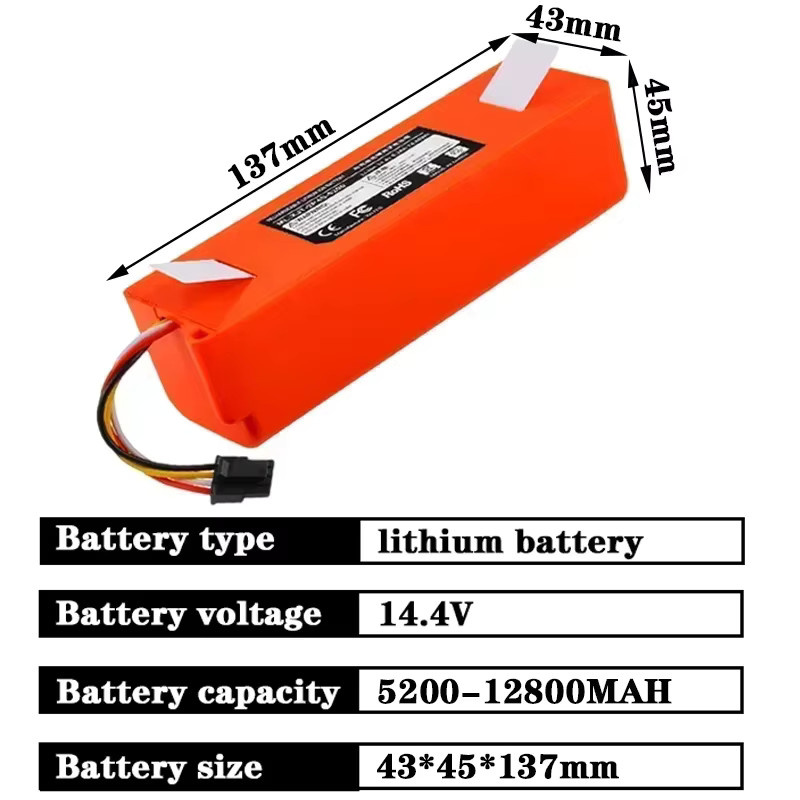 LIDIKALA Ersatzakku für Xiaomi Roborock S55 S60 S65 S50 S51 S5 MAX Roboterstaubsauger, 14,4V, 12800mAh, Orange - Bild 2