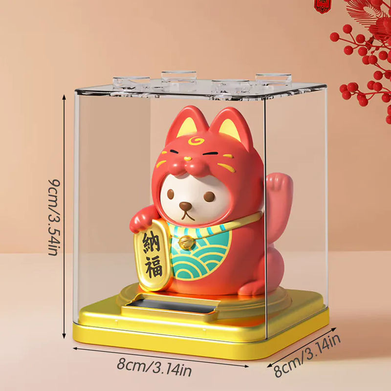 Solarbetriebene Maneki Neko Glückskatze von ACRDDK als dekoratives Ornament für Auto und Schreibtisch in Rosa, Rot, Gelb oder Weiß, Höhe: 7,62 cm - Bild 5