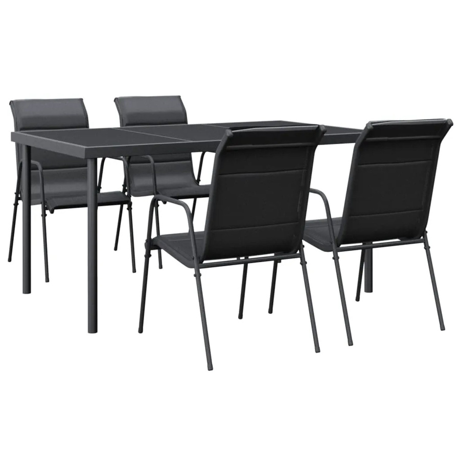 vidaXL 5-tlg Garten-Essgruppe Modell 26 aus Stahl und Textilene in Schwarz mit Glastisch - Bild 2
