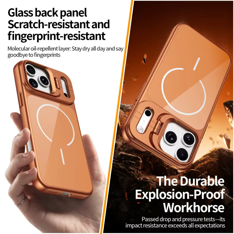 SUNWARD Magnetische Glas-Handyhülle für iPhone mit klappbarem Kameraständer und MagSafe Unterstützung in Blau - Bild 3
