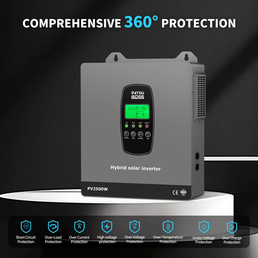 DATOUBOSS 12V 1800W Solar-Hybrid-Wechselrichter mit integriertem MPPT-Laderegler in Grau für Wohnmobile und netzunabhängige Stromversorgungssysteme - Bild 4