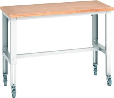 Bott Werkbank Cubio höhenverstellbar mit Buche-Multiplexplatte und Lenkrollen, grau, B: 150 cm, T: 75 cm, H: 84-114 cm - Bild 1