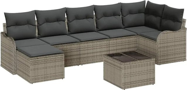 vidaXL Garten-Sofa-Set aus Poly Rattan in Grau mit 8-teiliger Polstergarnitur und Tisch - Bild 1