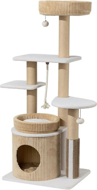 Wiltec Fudajo Forest Oak Kratzbaum in Beige mit Höhle und integriertem Spielzeug, Höhe: 138 cm - Bild 1