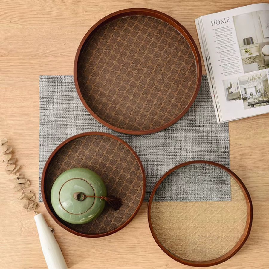 Aihogard Runde Vintage-Tee-Servierplatte aus Holz und Glas - Bild 2
