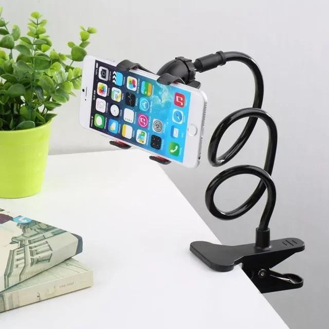 VIKEFON Universal Handy Schwanenhals Ständer Flexible Halterung für Telefon mit Clip für Bett und Schreibtisch in Schwarz und Weiß - Bild 1