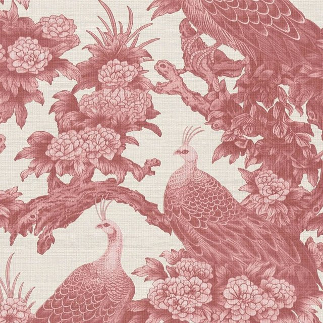 PROFHOME Vliestapete mit Blumen und Vögeln im Art Nouveau Stil, Farbe Creme, Rot und Rosa, Matt, Breite: 0,53 m, Länge: 10,05 m - Bild 1