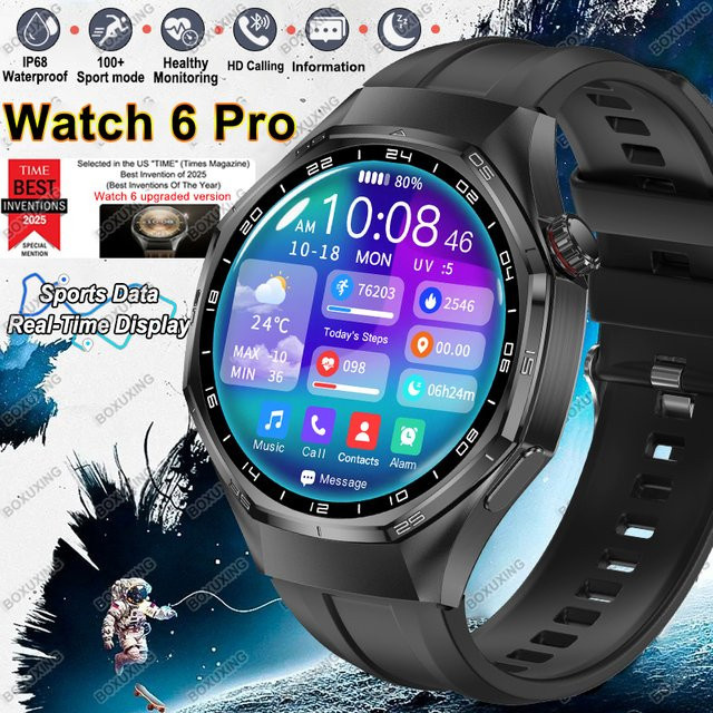 BOXUXING Watch 6 Pro Smartwatch für Herren mit AMOLED-Bildschirm, GPS-Tracking, Bluetooth-Anrufen und Herzfrequenzmessung, wasserdicht, in Schwarz oder Silber - Bild 1
