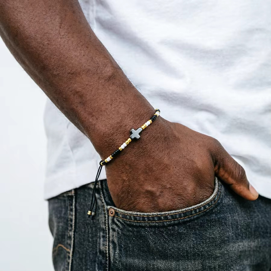 Noter Armband-Set, Perle, Hämatit, Kreuz, Unisex - Bild 2