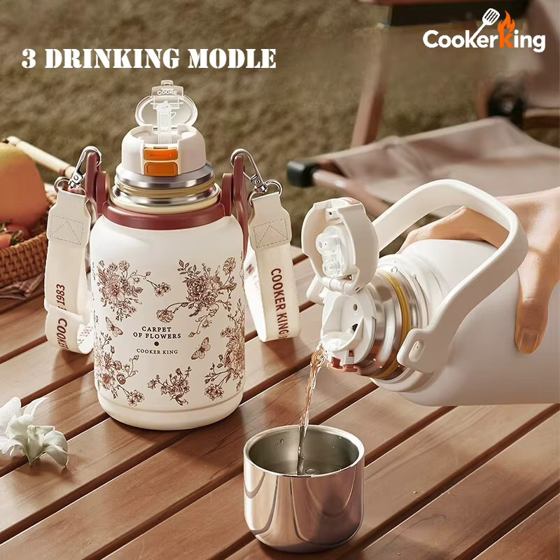 Cooker King Handthermoskanne aus Edelstahl und PP für Camping und Haushalt, 800 ml, Pink/Weiß - Bild 6