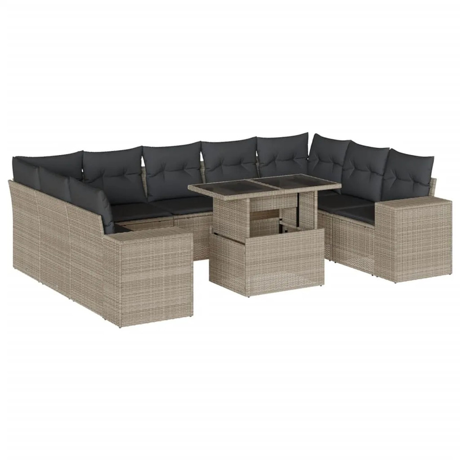 vidaXL 10-tlg. Garten-Sofagarnitur in L-Form aus Poly-Rattan mit Kissen in Hellgrau - Bild 2