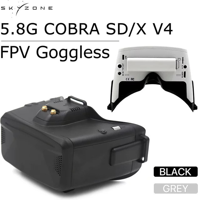 Skyzone Cobra SD/X V4 FPV Brille in Schwarz mit 800x480 LCD Bildschirm, 48CH Diversity Empfänger, integriertem Head Tracker und DVR für FPV Racing Drones - Bild 1