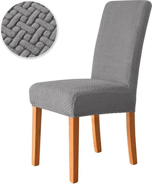 Einfarbiger Jacquard Stuhlbezug aus Stretch-Spandex in Grau für Esszimmerstühle - Bild 1