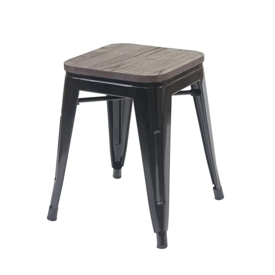 MCW Hocker A73 im Industriedesign mit Holz-Sitzfläche und Metallgestell, schwarz, stapelbar - Bild 2