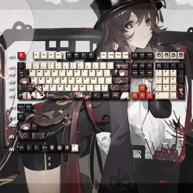 Funblocks Genshin Impact PBT Tastenkappen Set mit Hu Tao, Shenhe und Raiden Shogun Motiven in Multicolour für mechanische Tastaturen - Bild 1
