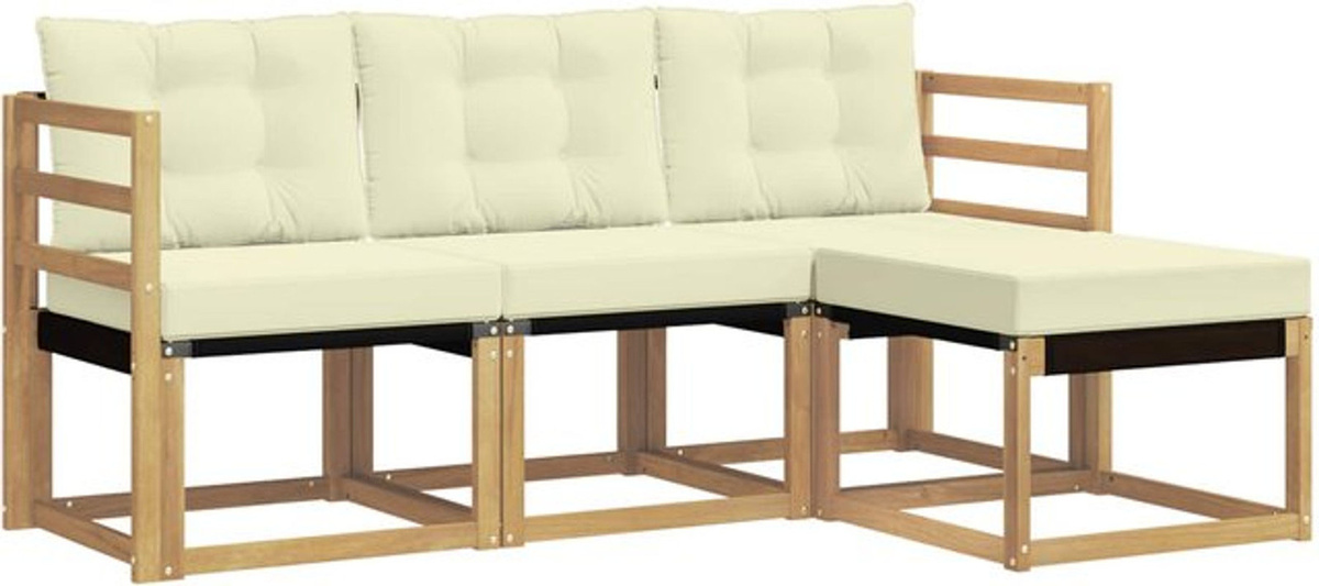 Modernes Outdoor-Sofagarnitur Set aus Akazie mit Kissen von vidaXL, 4-teiliges Loungemöbel in Weiß und Beige - Bild 1