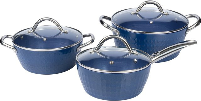 6-teiliges Premium-Topf-Set Diamant von Moderne Hausfrau mit Antihaftbeschichtung und Keramikbeschichtung in Blau - Bild 1