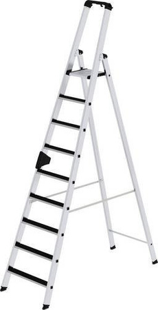 MUNK Günzburger Steigtechnik Clip-Step Aluminium Stehleiter mit 9 Stufen in Silber, maximale Arbeitshöhe: 4,25 m