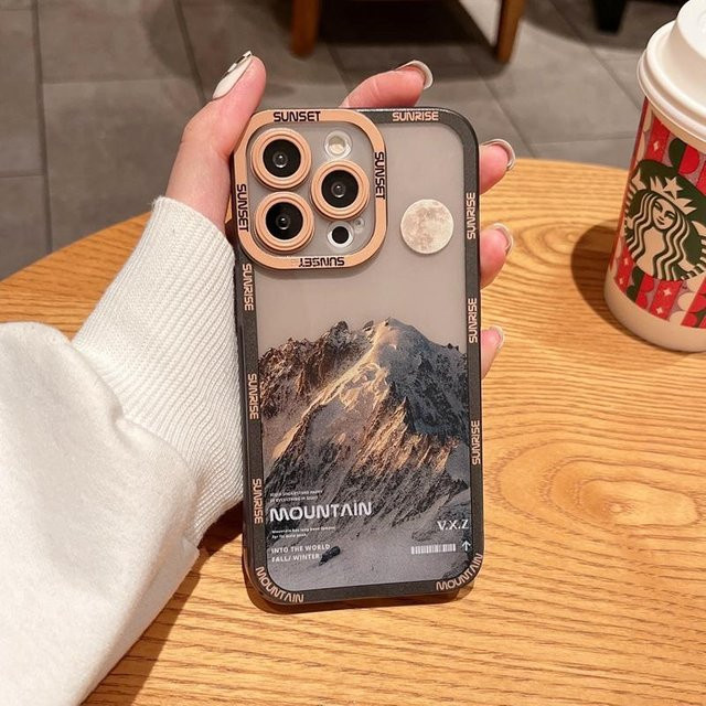 Handyhülle mit Retro Sonnenuntergang und Schneeberg Landschaft für Samsung Galaxy S24 S23 S22 Ultra S21 Plus FE A52S A33 A53 A34 A54 A15 A35 A55 Note 20 in Weiß - Bild 1