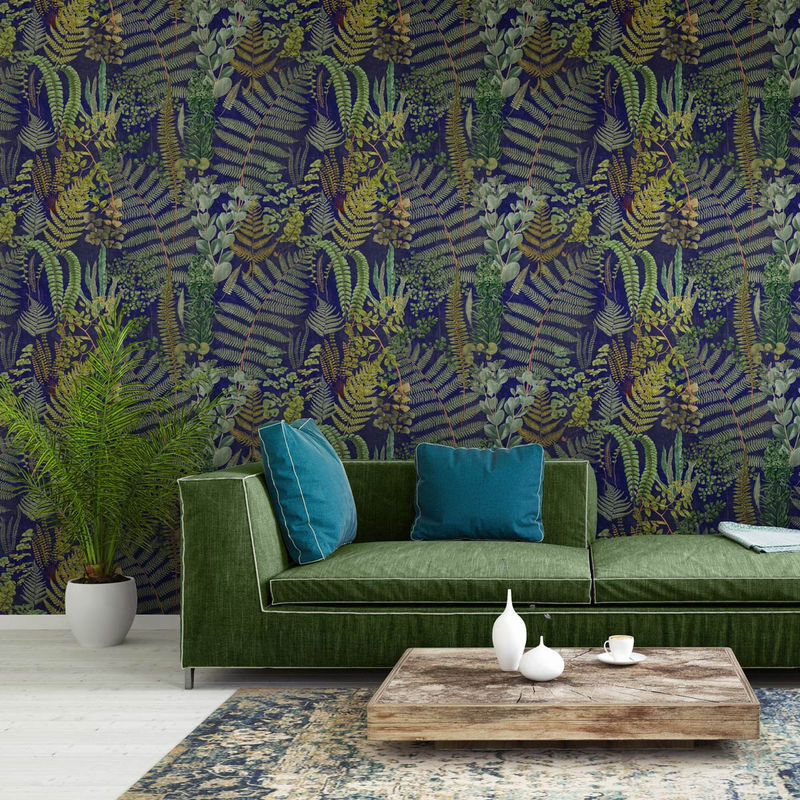 MINDTHEGAP Wandtapete Green Sanctuary Midnight & Blue Botanisches Floral Mural aus Vlies, Breite: 52 cm, Höhe: 300 cm - Bild 2