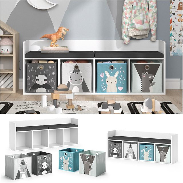Vicco Kinderzimmer Sitzbank Luigi in Weiß mit 4 Fächern als Regal-Bank-Kombination für Spielzeug und Bücher, B/H: 142 x 53 cm - Bild 1