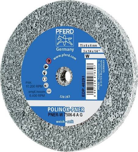 PFERD POLINOX verpresstes Vlies-Rad PNER Weich A Grob für Finish Durchmesser: 75 mm, Breite: 6 mm, Bohrung-Ø: 6 mm - Bild 1