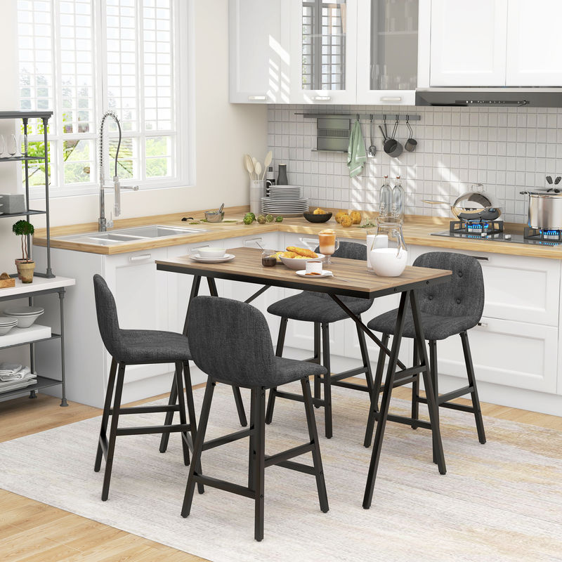 HOMCOM Bartisch mit 4 Stühlen und 1 Barhocker Set, 5-teilige Essgruppe im Industrie-Design für Küche und Wohnzimmer, Dunkelgrau, B/T/H: 120 x 60 x 91 cm - Bild 2