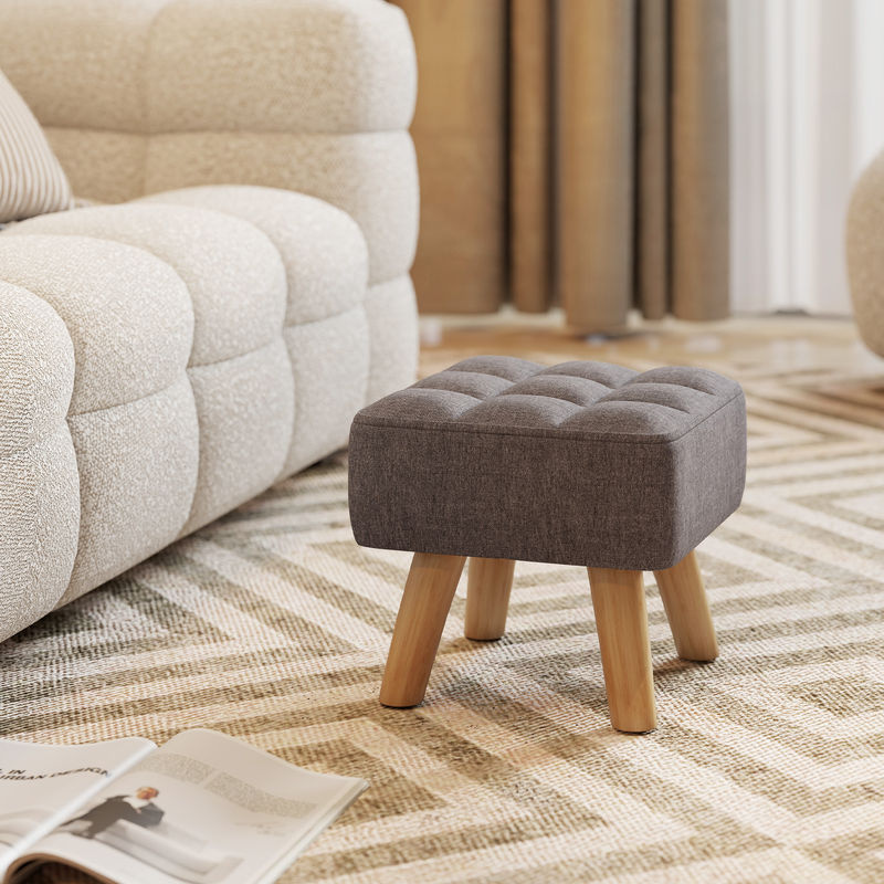 HOMCOM Fußhocker in Grau mit Leinenoptik und Holzbeinen, moderner Polsterhocker und Ottomane für Wohnzimmer und Schlafzimmer - Bild 2