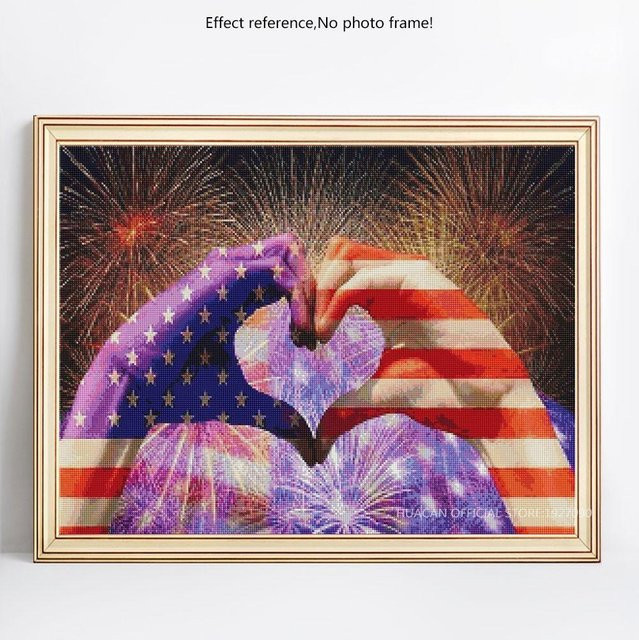 FIYO 5D-Diamantgemälde zum Selbermachen mit amerikanischer Flagge in Multicolor, runde Strassbild-Stickerei für die Wandgestaltung, Breite: 30 cm - Bild 1