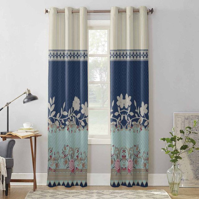 Super Six Blumen Vorhänge mit floralem Muster in Blau, Breite: 135 cm, Höhe: 60 cm - Bild 1