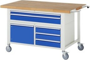 Rau Fahrbare Werkbank 8922 in Grau und Multicolour mit 5 Schubladen und 1 Tür, B/T/H: 150 x 90 x 88 cm - Bild 1