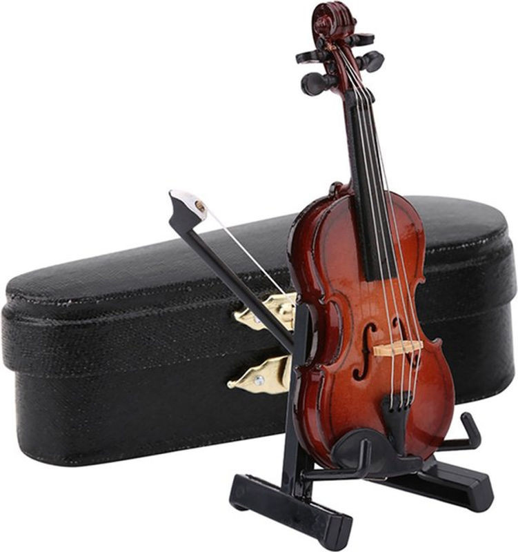 TOPINCN Miniatur-Violine Replik Modell in Braun mit Ständer und Etui als Puppenhaus-Zubehör und Deko-Geschenk - Bild 1