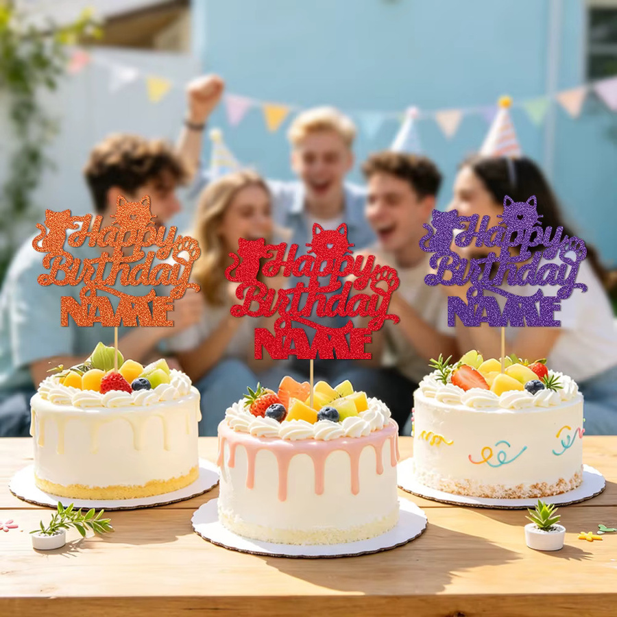 WEIGAO Glitzernder Happy Birthday Kuchenaufsatz aus Kunststoff als Tortendekoration für Erwachsene - Bild 1