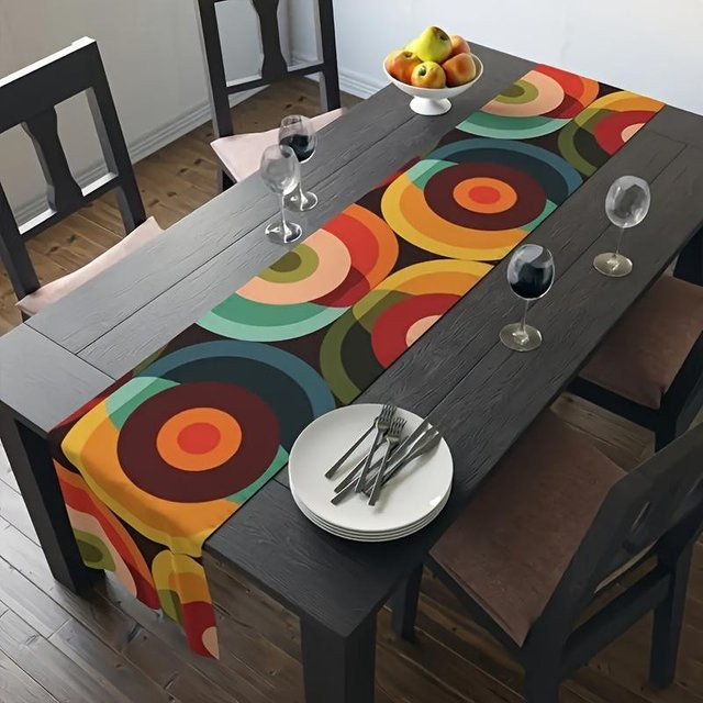 JINGYUE Pet Tischläufer Retro Pop Art Geometrische Kreise, Mehrfarbig, B/H: 40 x 140 cm - Bild 1