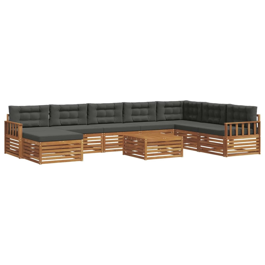 vidaXL Sofagarnitur 9-teilig aus Akazie Massivholz in Natur und Anthrazit mit Polsterkissen und Armlehnen in U-Form - Bild 2