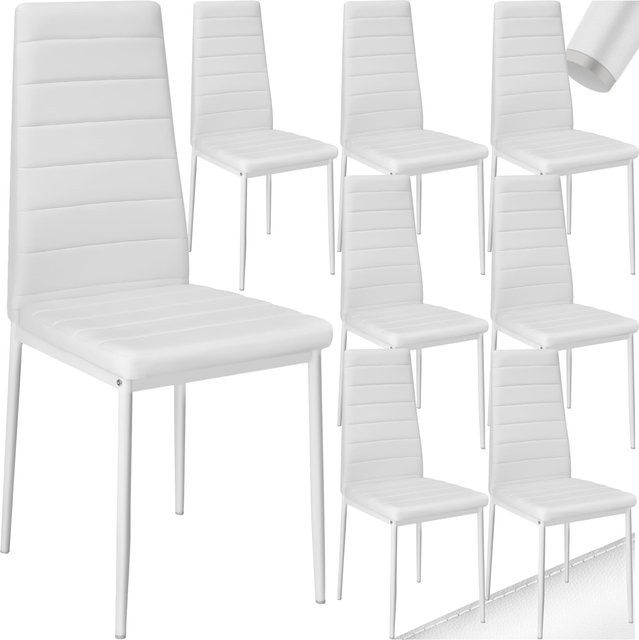 tectake Set Esszimmerstuhl Thomas 8er Set aus Kunstleder in Weiß mit Stahlbeinen B/T/H: 45 x 48 x 98,5 cm - Bild 1