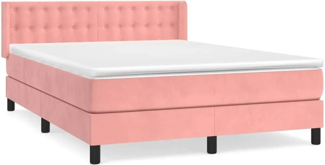 vidaXL Boxspringbett mit Matratze in Rosa, Hybrid-Design mit Samtbezug, B/T/H: 140 x 200 x 88 cm - Bild 1