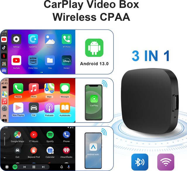 Ezonetronics Android 13 Smart-TV-Box mit kabellosem Android Auto und CarPlay AI-Box in Schwarz - Bild 1