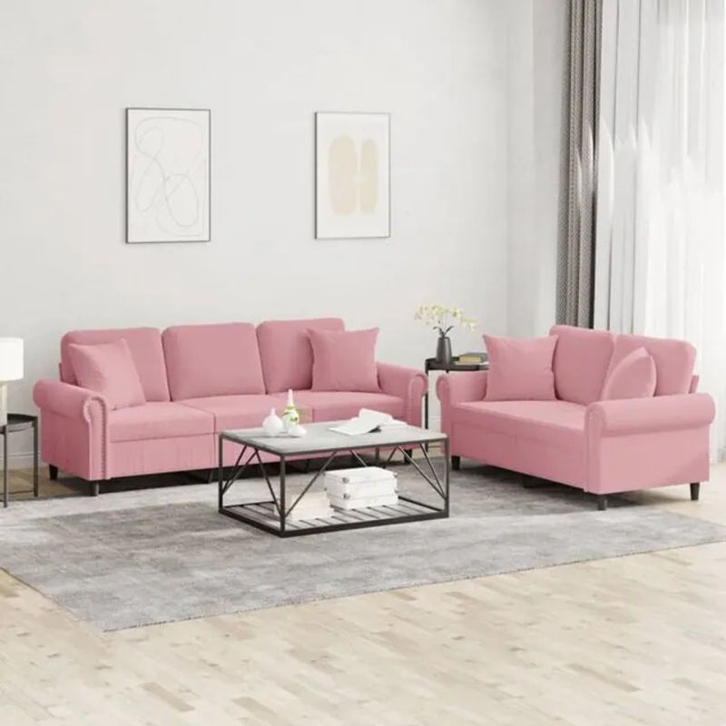 2-tlg. Sofagarnitur aus Samt mit Kissen in Rosa von Vidaxl mit Metallgestell im modernen Design - Bild 1