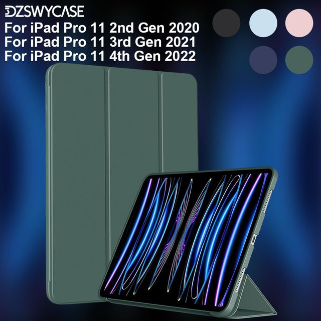 Apple iPad Pro 11 Zoll Hülle für 4./3./2. Generation (2022/2021/2020) mit Sleep/Wake Funktion, Stifthalterung für Bleistiftladung und dreifach faltbarem Stand-Softcover in Blau und Grün - Bild 1
