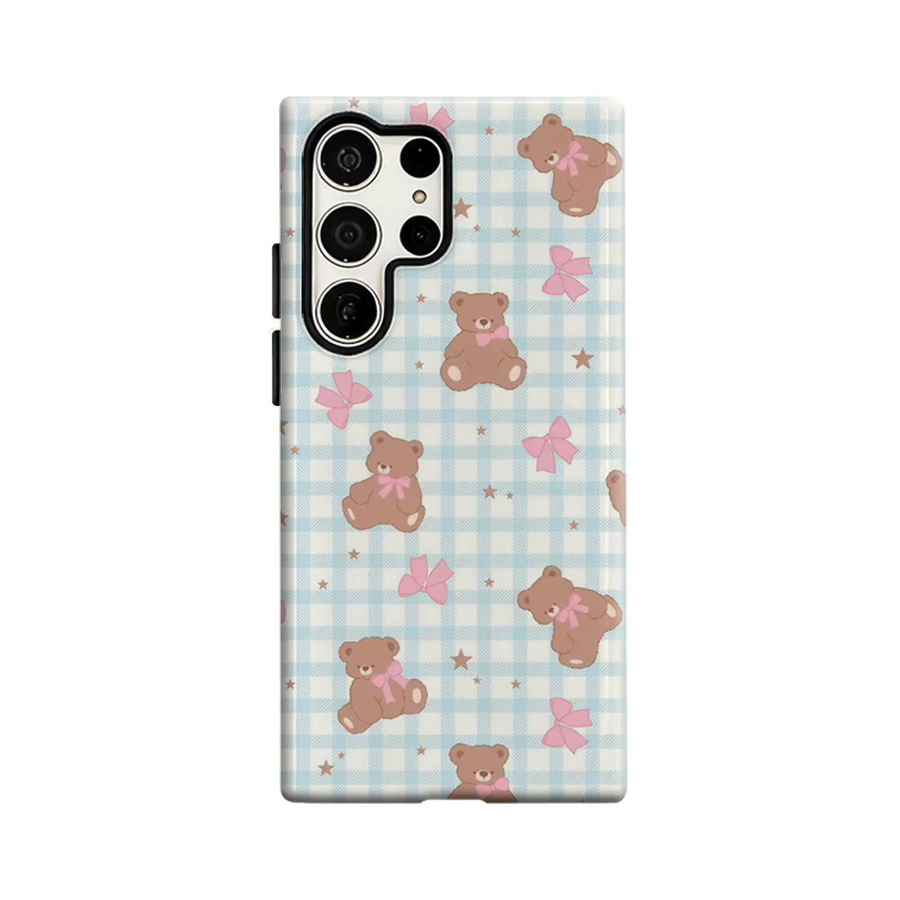 Stoßfeste doppellagige Handyhülle mit Schachbrett-Bär-Design in Hellblau für Samsung Galaxy S25 Ultra, S24 und S23 Ultra Plus - Bild 2