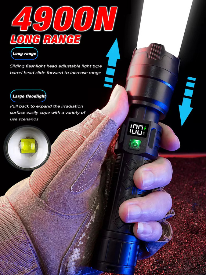 KDULIT USB aufladbare LED Taschenlampe mit Display in Schwarz für Camping, Angeln und Notfälle - Bild 5