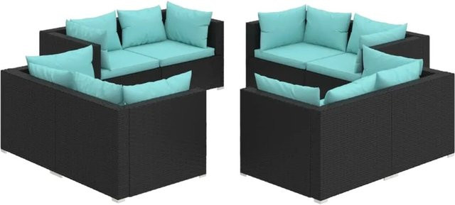 vidaXL 8-tlg Garten-Lounge-Set L-Form aus Poly-Rattan in Schwarz mit Kissen und Armlehnen - Bild 1