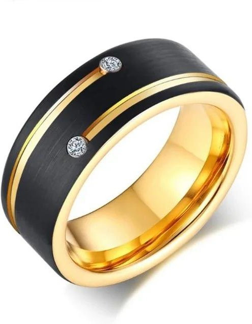Yiran Jewelry Ring Edelstahl, Schwarz, Goldfarben, Kristall, Herren - Bild 1
