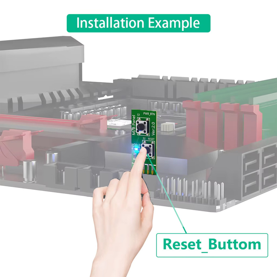 DIY PC Montage Werkzeug 10Pin 2x5Pin Mainboard Schalt Tester Adapter mit Reset Taste in Grün - Bild 3