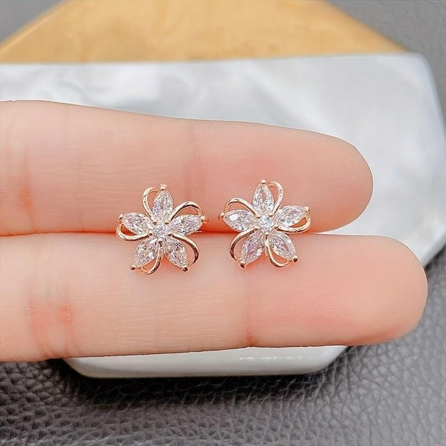 KaiTingu Jewelry Ohrstecker, Blumendesign, Zirkondekor, Kupfer, rosa, Damen - Bild 1